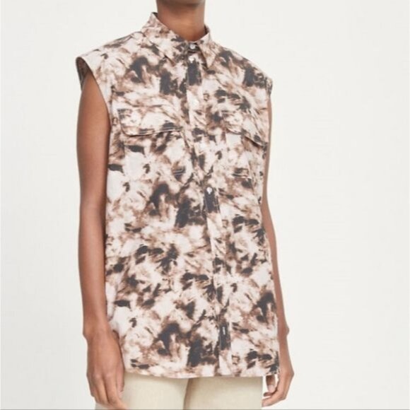 SAMSØE Samsoe Camo Clay Sleeveless Button Down Tea Shirt Small - Picture 1 of 13